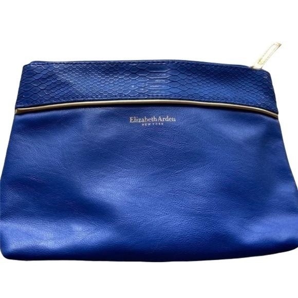 Elizabeth Arden Women's Blue Cosmetic Bag Vinyl 10x7 Zipper Top Makeup Beauty - Picture 1 of 5